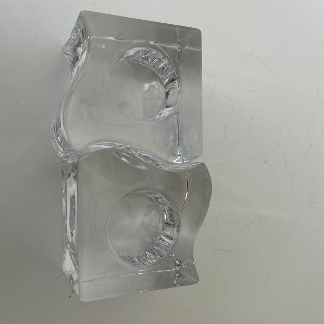 Late 20th Century Vintage Orrefors Sweden Modernist Crystal Candle Holders—Pair For Sale - Image 5 of 7