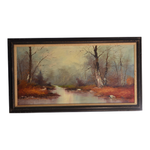 19th Century Whispers of Autumn's Embrace Oil on Canvas by T.Kent, Framed