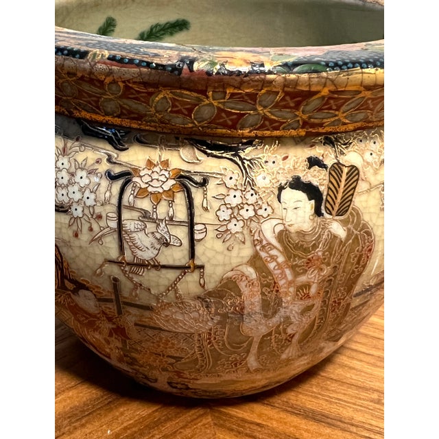 Vintage Satsuma Style Porcelain Fishbowl Planter Floral and Keisha Design With Koi Interior For Sale In New York - Image 6 of 15