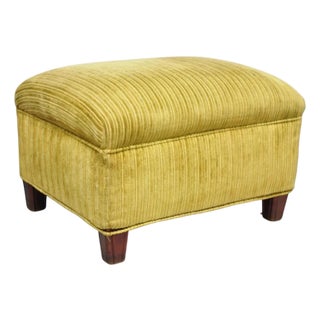 Vintage Traditional Mahogany Leg Green Upholstered Footstool Ottoman For Sale