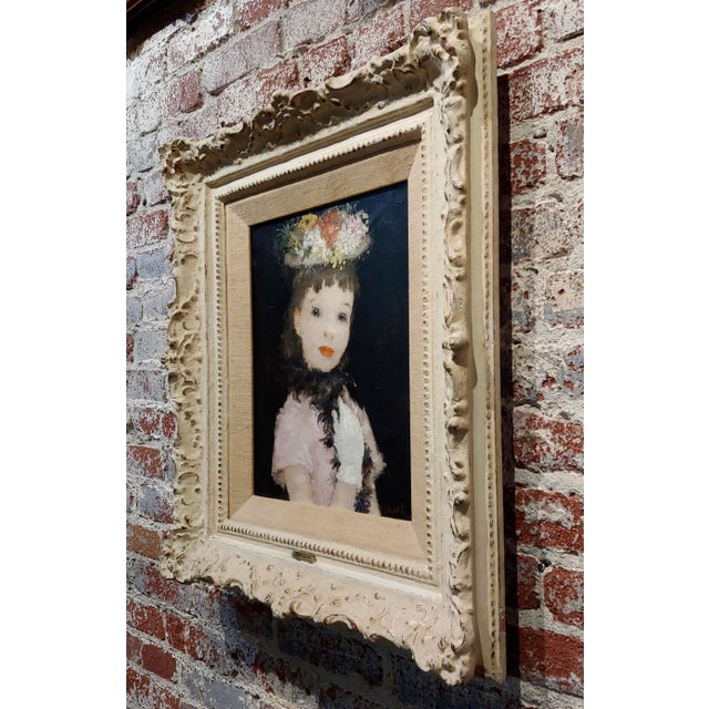 Dietz Edzard -Portrait of a Girl in Pink Dress & Hat of Flowers-Oil Painting For Sale - Image 9 of 13