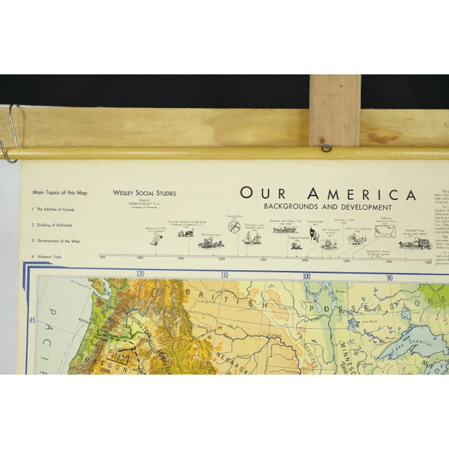 Denoyer-Geppert 1957 Our America Background and Development Canvas Roll Up Map For Sale - Image 4 of 8