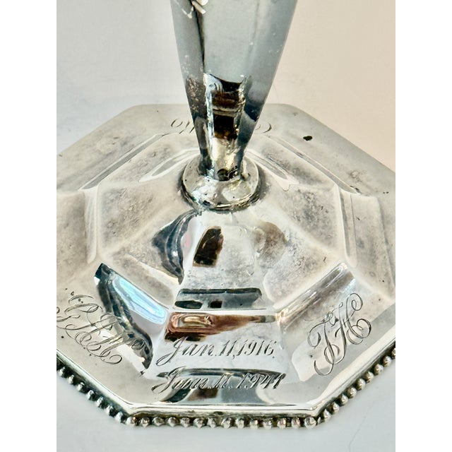 Pair of Unweighted Antique Woodside Sterling Co. Hexagonal Candlesticks .925 For Sale - Image 10 of 11