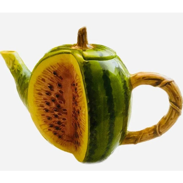 Vintage Trompe De L’ Oeil Ceramic Watermelon Shaped Tea Pot For Sale - Image 13 of 13