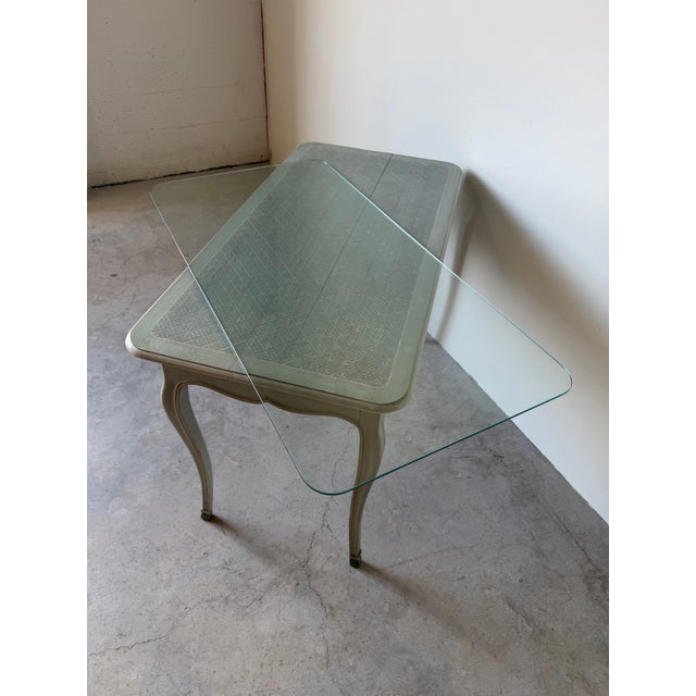 Vintage Italian French Provincial Louis XV Style Writing Desk With Glass Top For Sale - Image 10 of 12