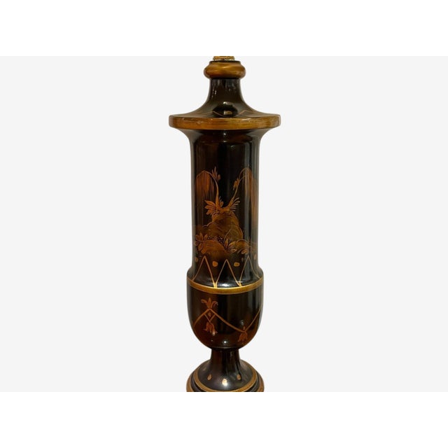 1960s Chinoiserie Style Ebonized Wood Gilt Table Lamps - Set of 2 For Sale In New York - Image 6 of 8