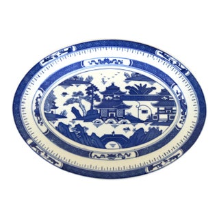 Mid 20th Century Chinese Import Blue and White “Canton' Pattern Platter For Sale