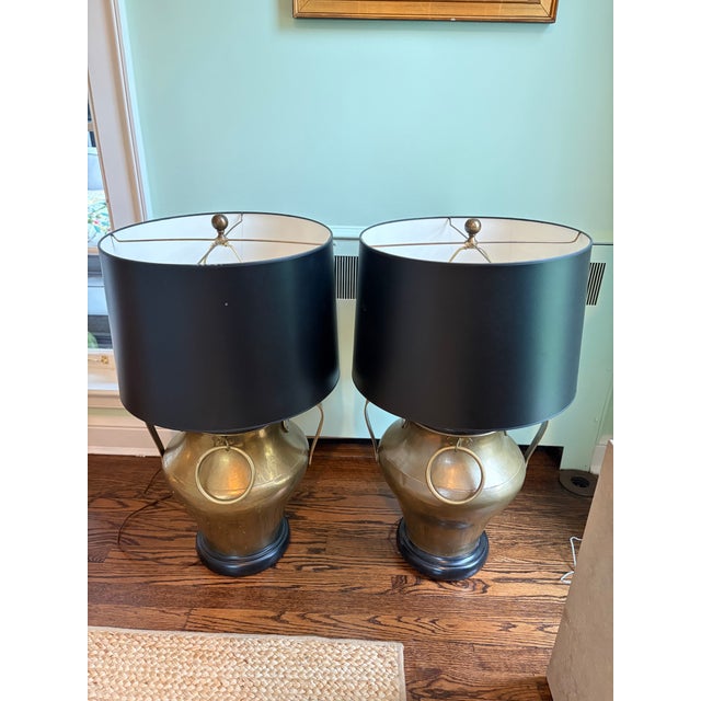 Mid 20th Century Pair of Large Brass Table Lamps For Sale - Image 10 of 11