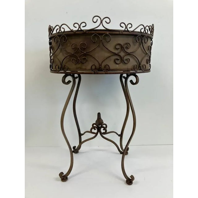 1950s Vintage Wrought Iron Plant Stand – Decorative Scrollwork Jardinière For Sale - Image 5 of 7