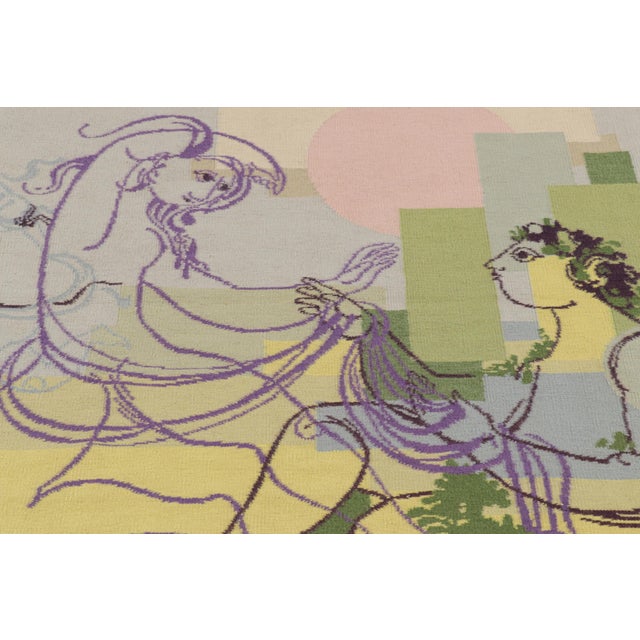 Handwoven in wool and originating from Portugal circa 1960-1970, this 4x4 signed vintage tapestry featuring romantic...