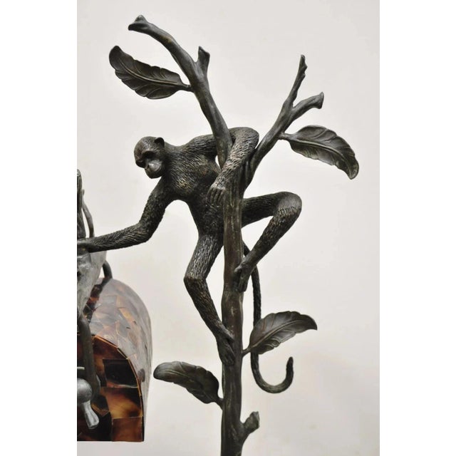 Late 20th Century Maitland Smith Figural Bronze Monkey Desk Table Lamp Adjustable Pen Shell Shade For Sale - Image 12 of 12