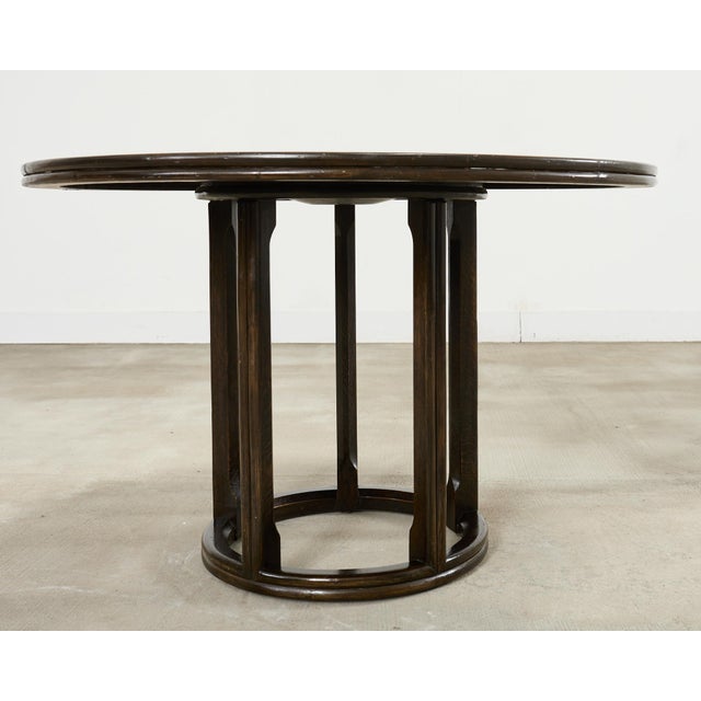 McGuire Midcentury Organic Modern Round Oak Rattan Dining Table For Sale - Image 13 of 15