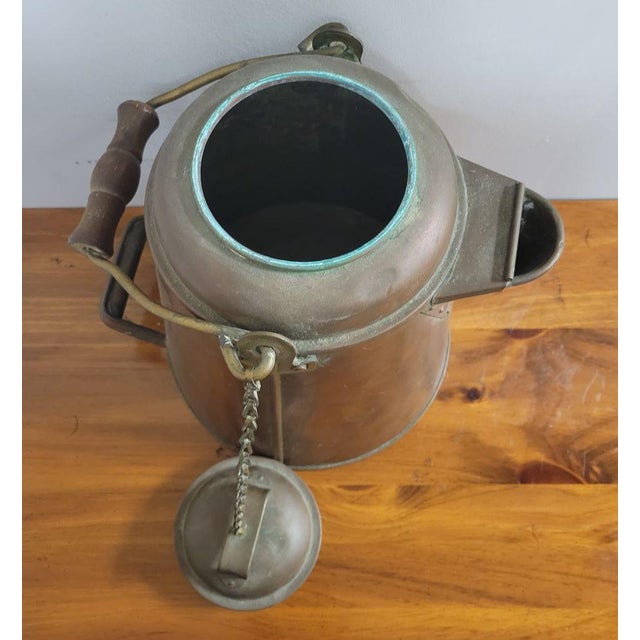 Wood Antique Primitive Copper Coffee Kettle Campfire Pot For Sale - Image 7 of 10
