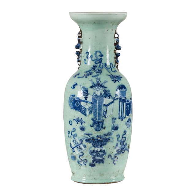 19th Century Chinese Porcelain Vase with Cobalt Blue Scholars Objects For Sale - Image 14 of 18