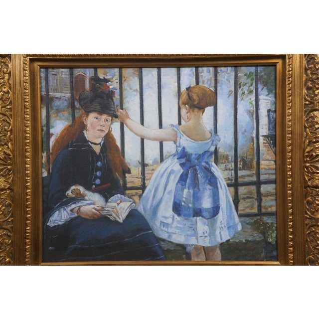 20th C Impressionist Style Oil Painting "The Railway" After Edouard Manet Framed For Sale - Image 6 of 13