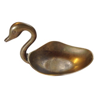 Mid Century Brass Swan Bowl For Sale