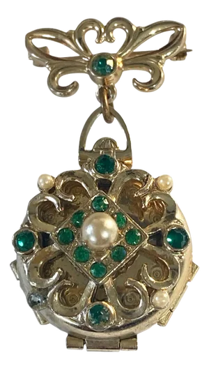 Vintage Coro Pegasus Fleur-De-Lis Picture Gold Tone Brooch Pin Locket