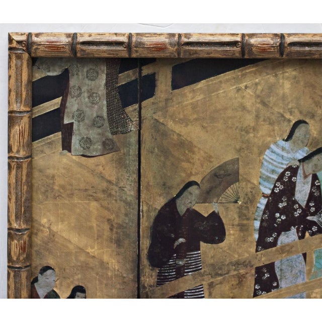 A large Framed Poster of the Edo Era Japanese Byobu Screen (Fragment) by The Kano School artist, Edo Era. Covered with...