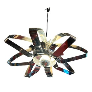 Chrome-Plated Metal Flower Pendant Light, 1970s For Sale