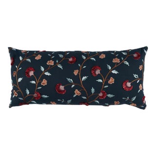 Schumacher Iyla Embroidery Lumbar Pillow In Midnight & Rouge For Sale