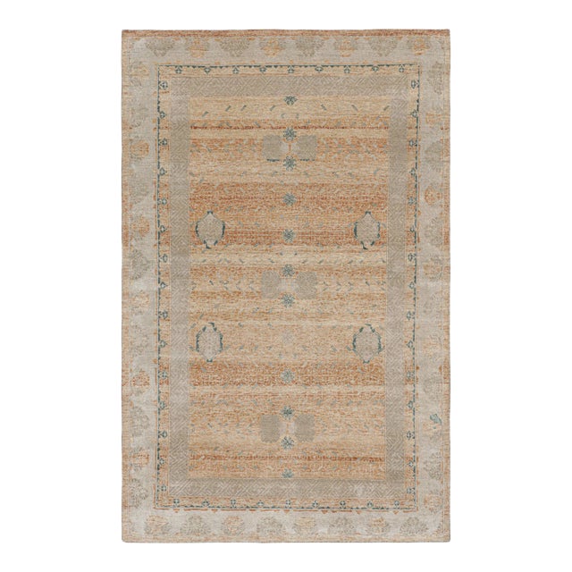 Rug & Kilim’s Transitional Rug in Orange and Gray With Geometric Patterns For Sale