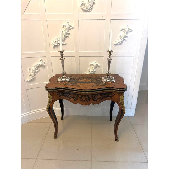 Antique French Louis XV Style Kingwood Marquetry Card or Console Table, 1860s For Sale - Image 4 of 18
