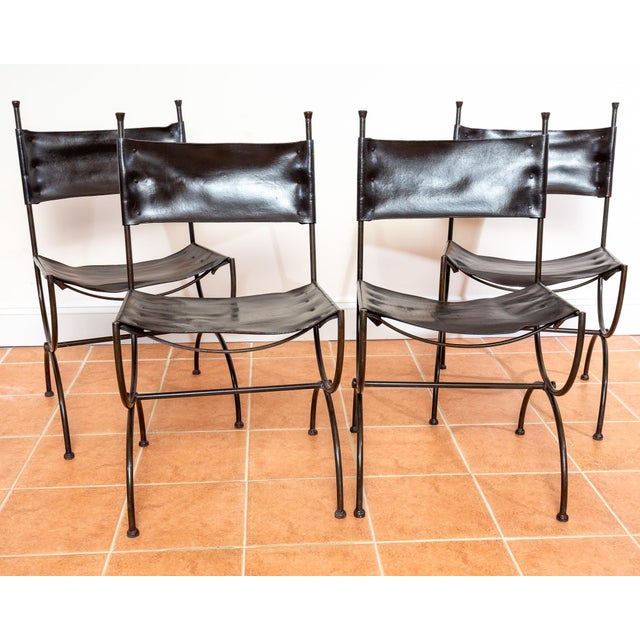 Metal Vintage Dining Chairs in Leather and Wrought Iron, 1970s, Set of 4 For Sale - Image 7 of 18