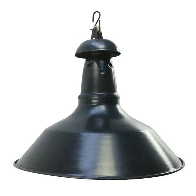 Vintage French Industrial Blue and Black Enamel Pendant Light For Sale - Image 5 of 5