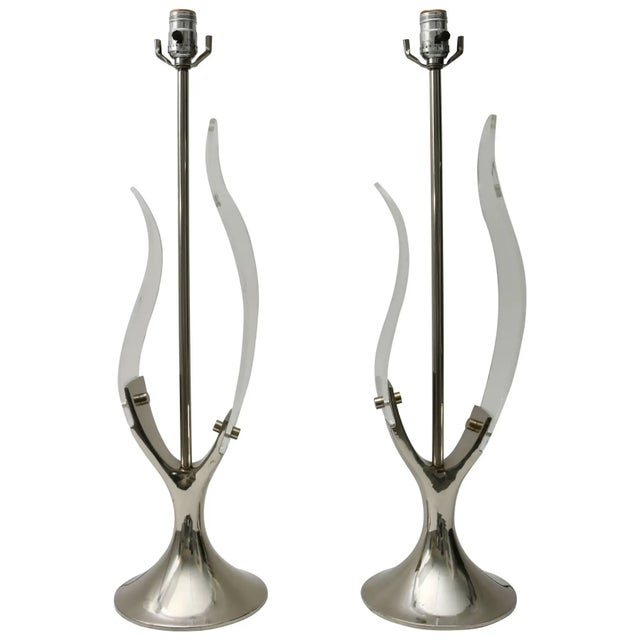 1970s Tulip Table Lamps by Laurel Lucite Chrome - A Pair For Sale - Image 5 of 12