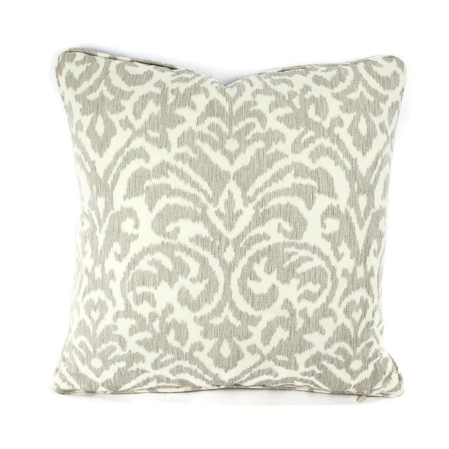 Kravet Couture Ikat Damask in Dove With Self-Welt Pillow Cover For Sale In Portland, OR - Image 6 of 6