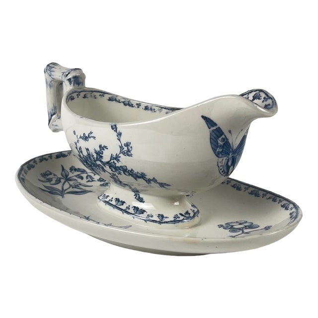 Carmen Gravy Boat in Blue Earthenware from Sarreguemines, 1875-1900 For Sale