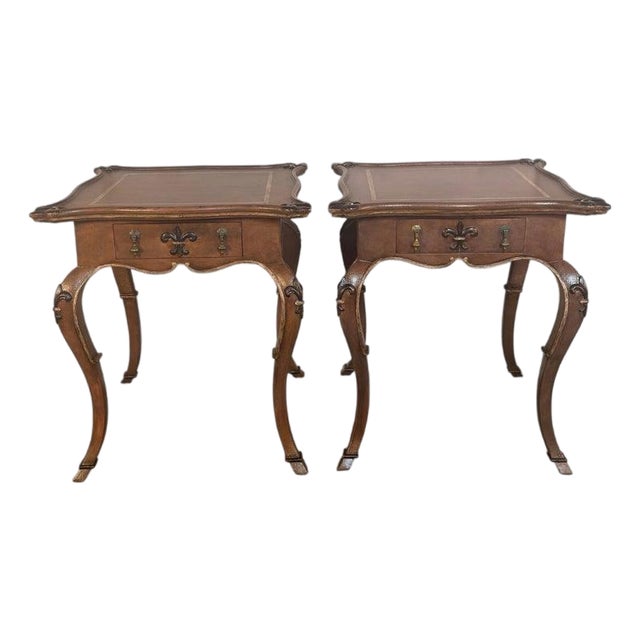 Pair of French Louis XV Faux-Leather Painted Side Tables For Sale