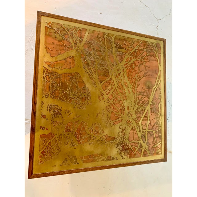 Very rare side table with a copper-etched top bearing the artist's signature. The condition is completely original with...