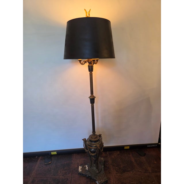 French Empire Ostriches Neoclassical Napoleonic Floor Lamp Marble, Bronze and Metals For Sale - Image 16 of 17