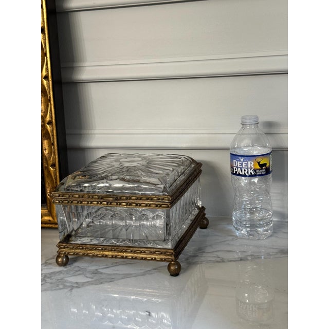 Late 20th Century Magnificent Heavy Footed Cut Crystal/Glass Square Jewelry Box With Brass/Bronze Mount 7.25"x 7.25"x5" For Sale In Philadelphia - Image 6 of 10