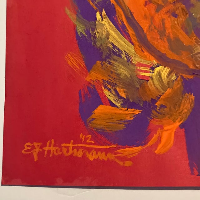 Original approx 12.5 x 18.5 painting on red colored paper signed bottom left Unframed