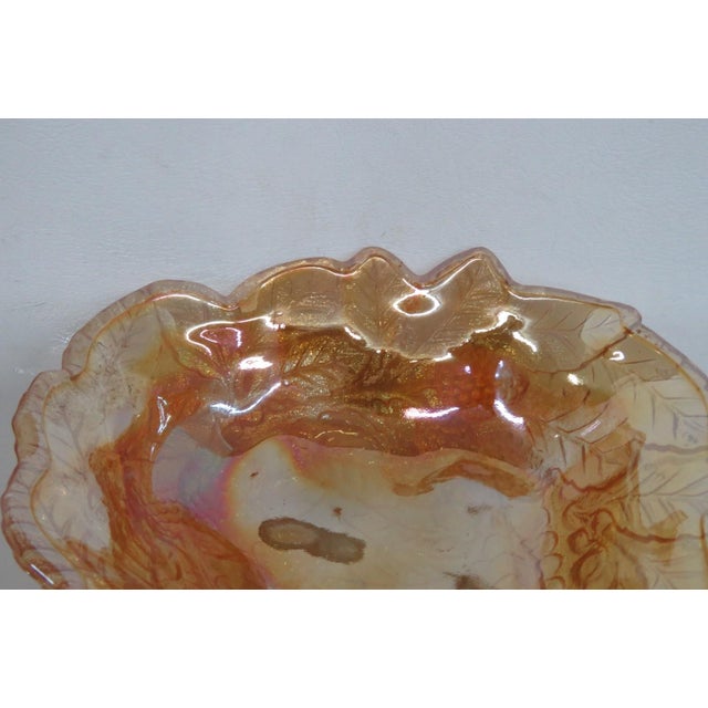 Indiana Glass Bowl Embossed Leaf and Loganberry Marigold Carnival Glass 5031b For Sale - Image 12 of 16