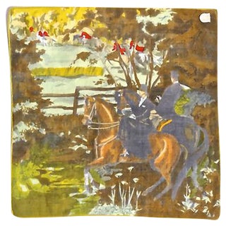 Vintage Fox Hunt Scene Linen Handkerchief For Sale