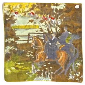 Vintage Fox Hunt Scene Linen Handkerchief