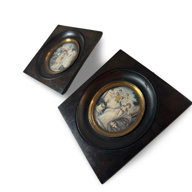 19th Century Neoclassical Miniature Painting Pair in Original Ebonized Frames & Glass, Circa 1850, Paris For Sale - Image 12 of 12