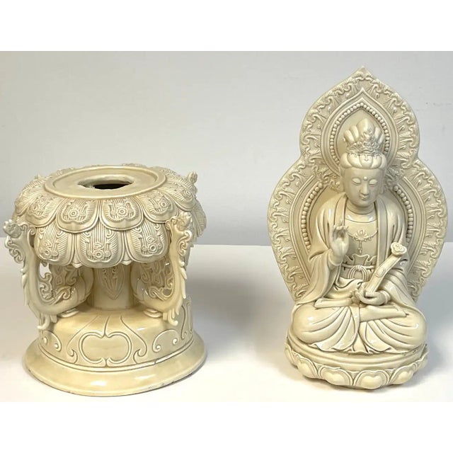 Chinese Early 20th Century Chinese Blanc-De-Chine Seated Guanyin Altar Piece For Sale - Image 3 of 13