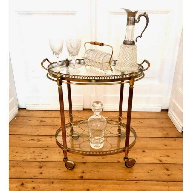 Gold Vintage French Brass Tea Trolley with Removable Tray and 8-Tier Bottle Holder, 1950s For Sale - Image 8 of 8