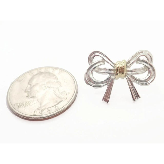 Tiffany and Co. Tiffany & Co. 18k Yellow Gold & Sterling Silver Ribbon Bow Earrings, Pair For Sale - Image 4 of 5