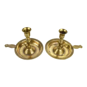 Mid 20th Century Gold Solid Brass Pineapple Candlestick Candle Holders - Set of 2