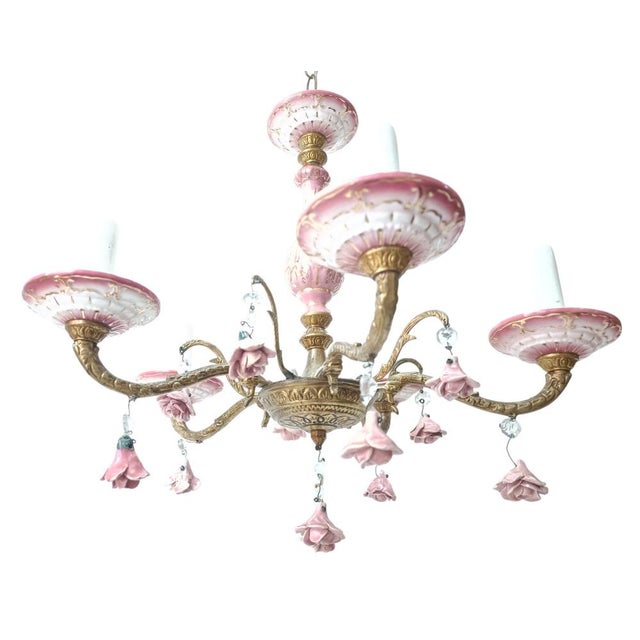 Manises Princes Pink Chandelier For Sale - Image 5 of 6