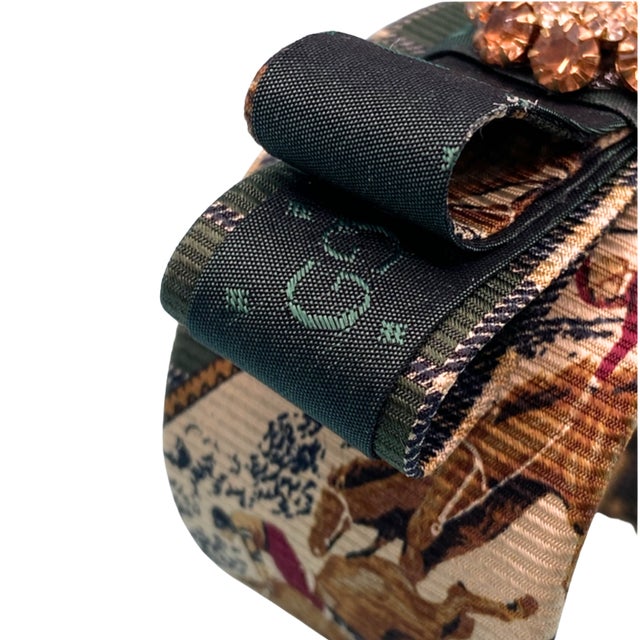 Italian Gucci Gg Equestrian Vintage Silk Necktie Cuff Bracelet For Sale - Image 3 of 4