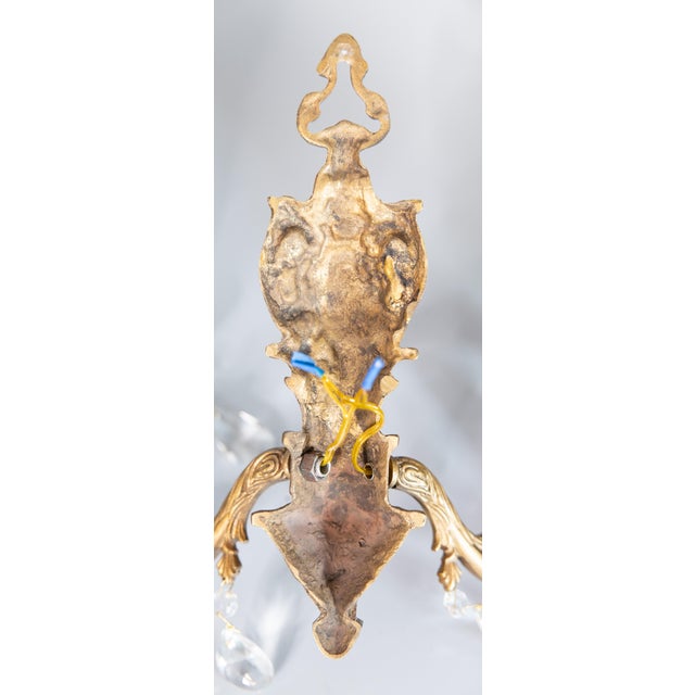 Bronze 19th Century French Gilt Bronze & Crystals Wired Wall Sconces - a Pair For Sale - Image 8 of 8