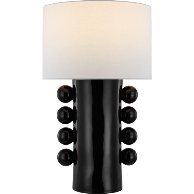 Modern Kelly Wearstler by Visual Comfort Signature Tiglia Tall Cordless Table Lamp in Black with Linen Shade For Sale - Image 3 of 3