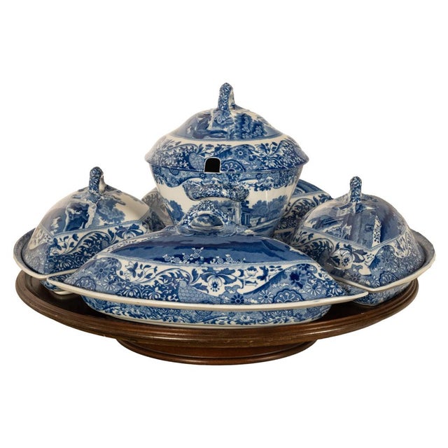 Ceramic Antique Copeland Spode Blue & White Porcelain "Italian" Pattern Lazy Susan 1890 For Sale - Image 7 of 17