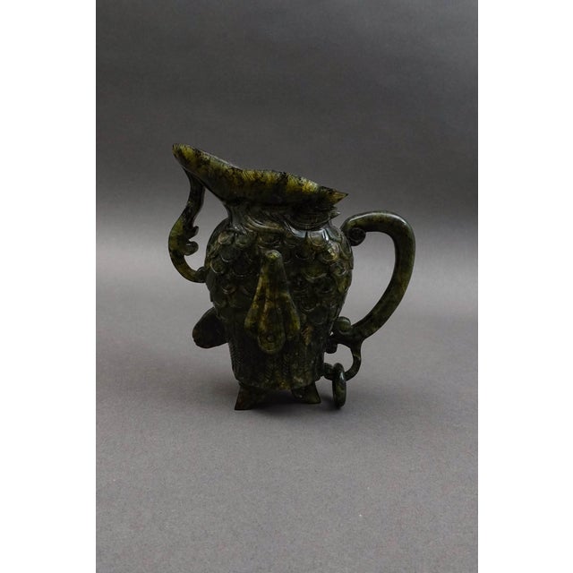 Mid 20th Century Mid 20th Century Chinese Carved Spinach Jade Carved Small Handled Pitcher For Sale - Image 5 of 9